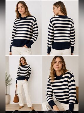Industry Striped Navy and White Crew Neck Sweater